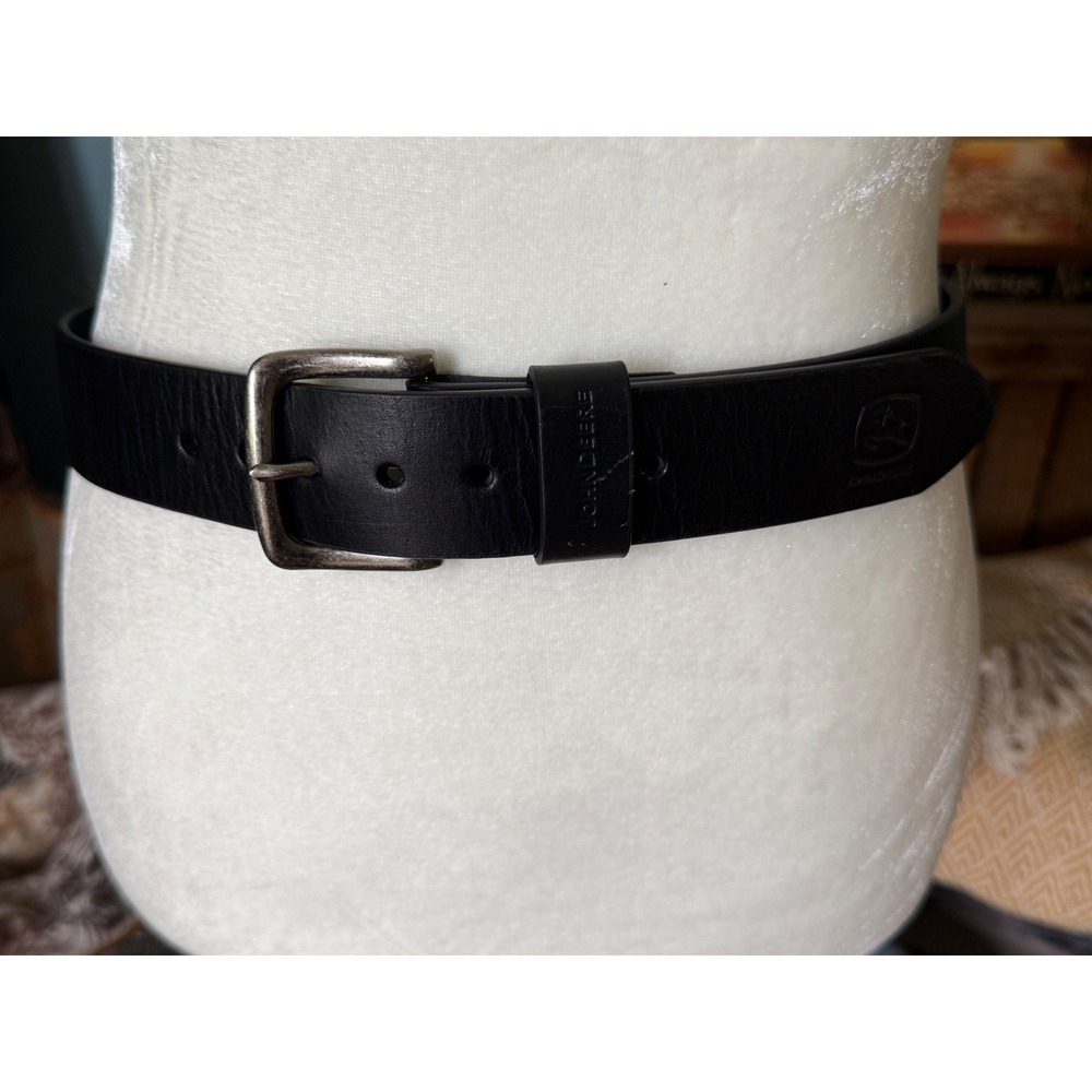 John Deere Black Genuine Leather Belt Embossed Logo Size 32